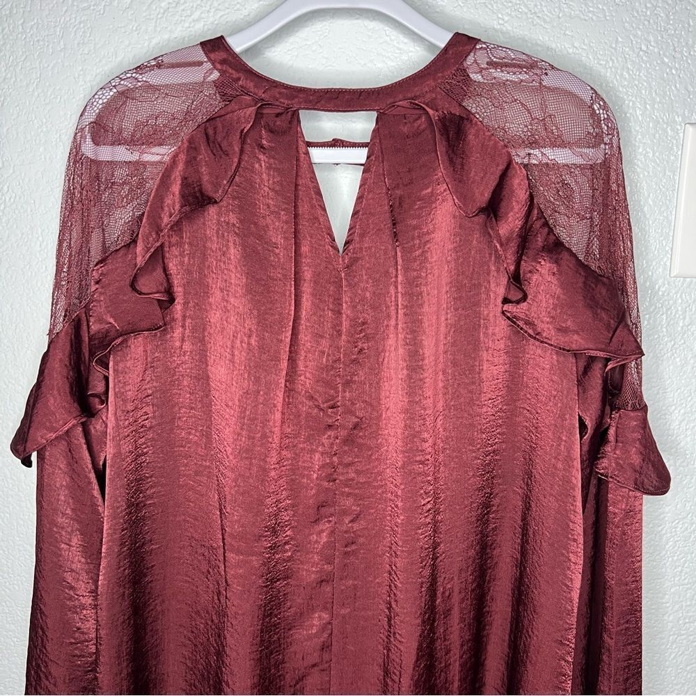 NEW Umgee Satin & Lace Long Sleeve Short Burgundy Holiday Party Dress Sz M - Picture 6 of 11